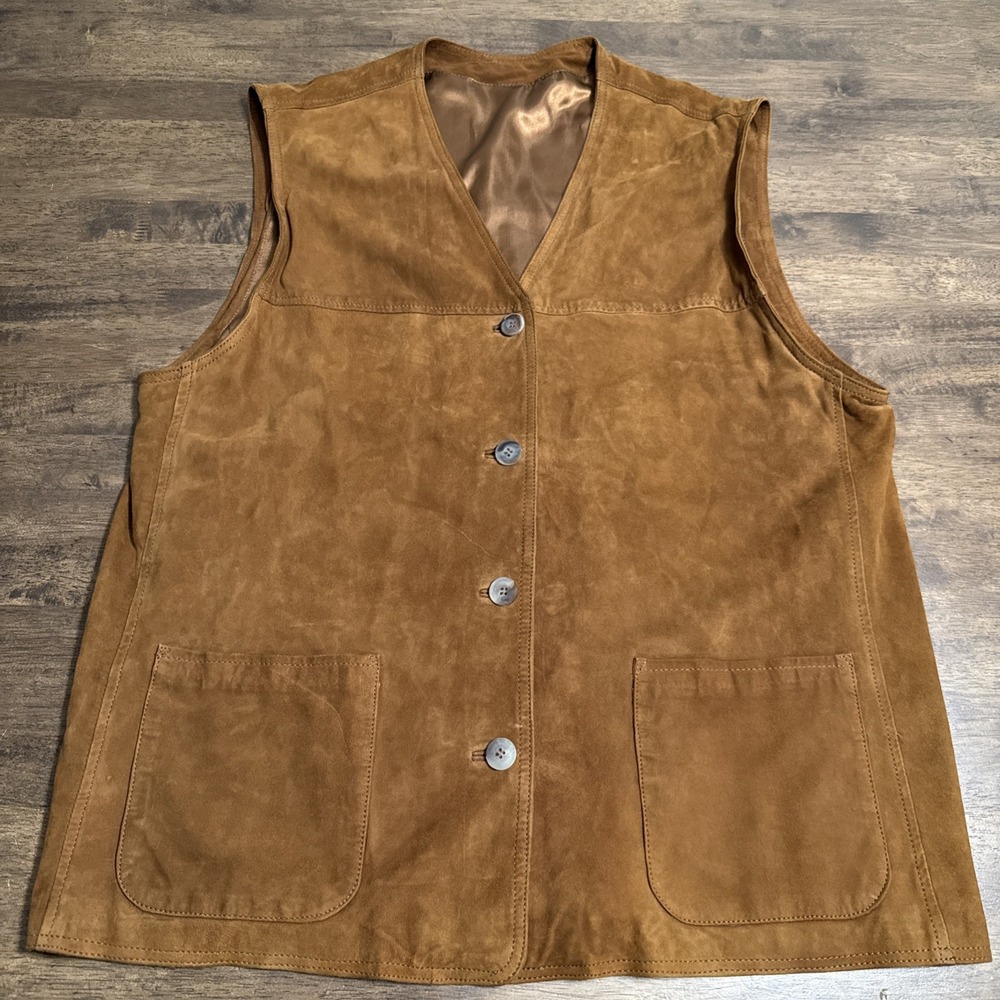 Marika Firenze Italian Men's Cognac Faux Suede Vest Cowboy Western Rugged L